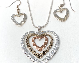 Zilveren koper goud geëtste hartketting set Brighton Inspired Vertigo