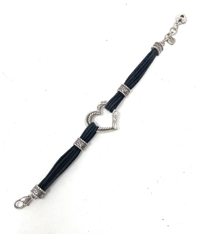 Brighton Silver Heritage Heart Black Cord Bracelet image 3