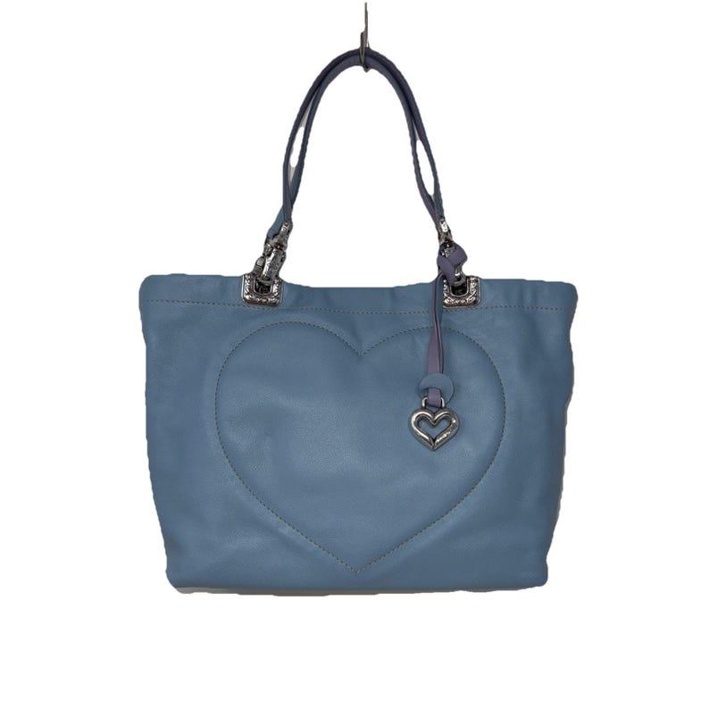 Brighton Joni Blue Leather heart stitch Reversible Handles Handbag Purse image 1