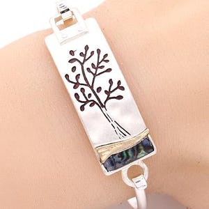 Silver Abalone Tree of life Loop Hook Bangle Bracelet