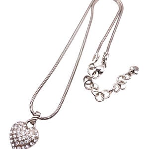 BRIGHTON SACRED HEART Puffy Pave Crystal Silver 3/4 Heart Necklace reversible image 4