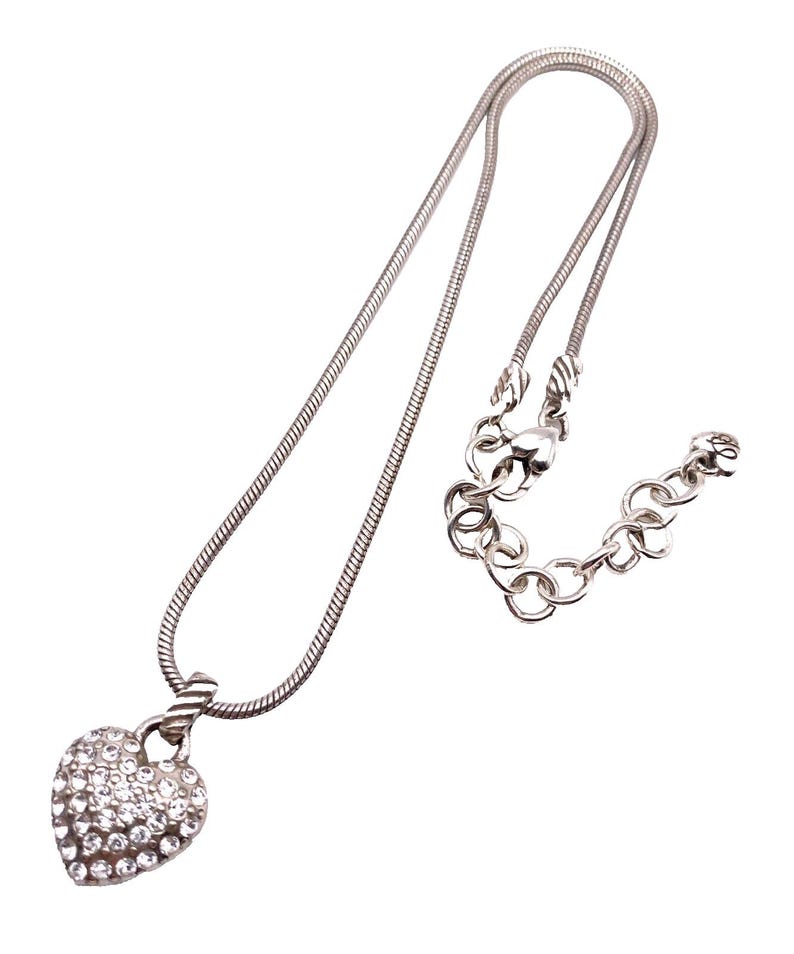 BRIGHTON SACRED HEART Puffy Pave Crystal Silver 3/4 Heart Necklace reversible image 4