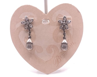 Brighton Crystal Wildflower Dangle French Wire Silver Earrings
