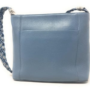 Brighton Beaumont Heaven Blue Pebble Leather Purse Shoulder Square Bucket Bag image 2