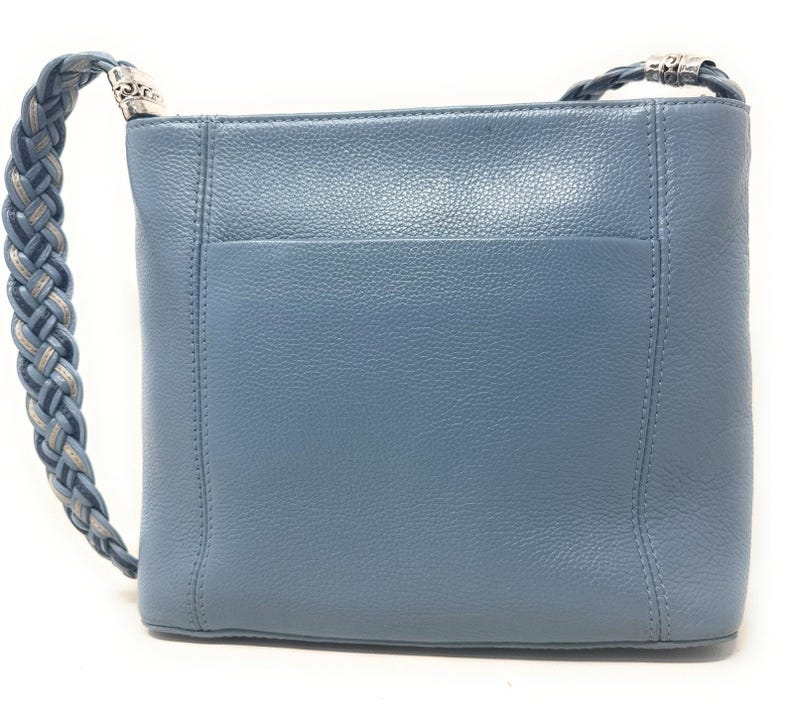 Brighton Beaumont Heaven Blue Pebble Leather Purse Shoulder Square Bucket Bag image 2