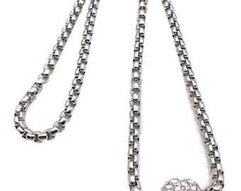 Pave Ball Pendant Box Chain Necklace Pave Silver Elegant Jewelry