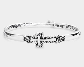 Brighton inspiriert SILBER Kreuz &quot;Fragen und es wird Ihnen gegeben werden&quot; Message Bangle BRACELET.&quot;