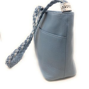 Brighton Beaumont Heaven Blue Pebble Leather Purse Shoulder Square Bucket Bag image 6