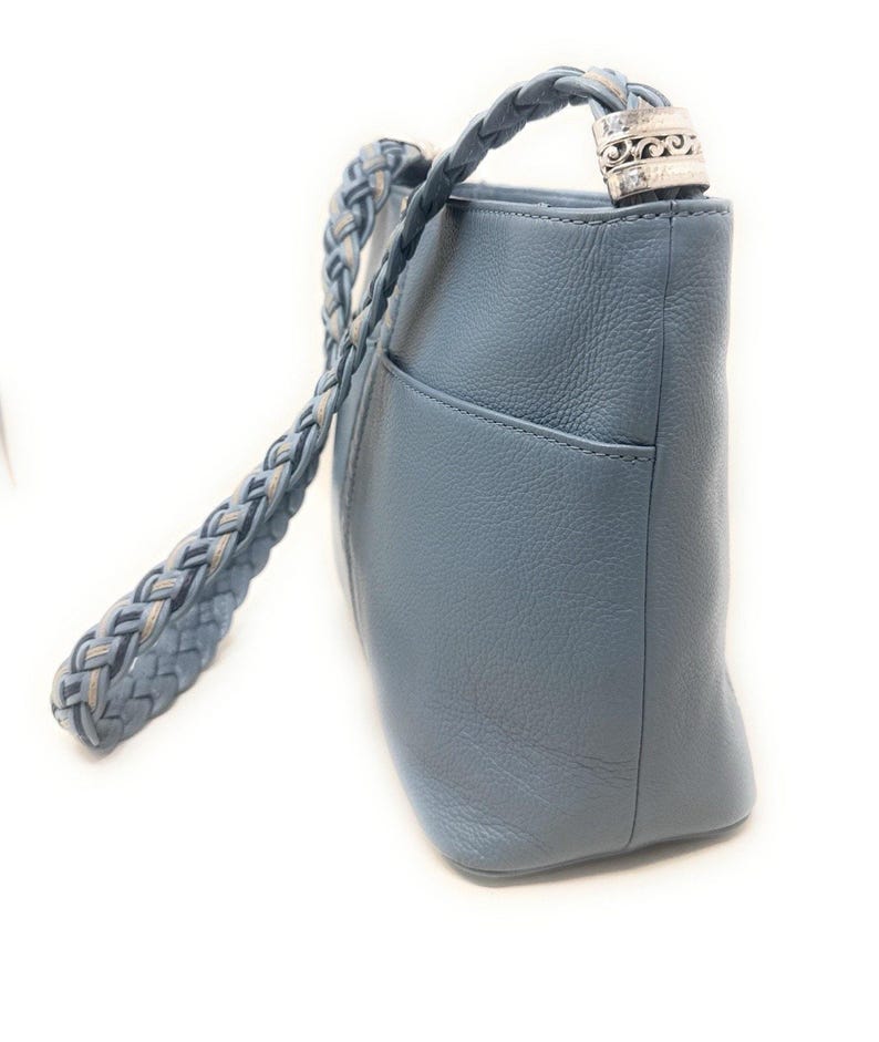 Brighton Beaumont Heaven Blue Pebble Leather Purse Shoulder Square Bucket Bag image 6