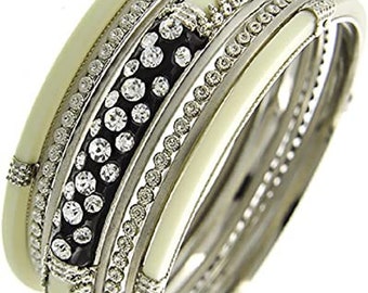 Brighton Inspired Silver Set of 5 Pc. Stackable Crystal Bangle Bracelets