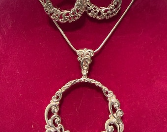 Silver filigree Round Necklace Earring Set Brighton Inspired