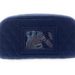 VERA BRADLEY Classic Navy Microfiber Top Zip Toiletry Cosmetic Makeup Travel Bag NWOT