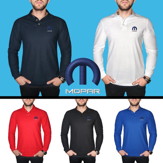 Mopar Logo Mens Short Sleeve Polo Shirt Tee Printed On The Back White