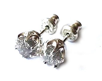 RAW DIAMOND Handmade SILVER 925 earrings studs diamond earrings