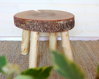 Handmade Wooden Step Stool with Rugged Edge Birch Slices Wood Step Stool Rustic Eco Friendly Home Decor Furniture