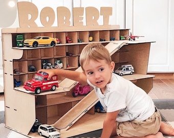 Cadeau de Noël pour tout-petit garçon pour enfant jouet en bois personnalisé rangement pour voiture garage parking 2 6 5 4 3 ans cadeau nouvel an Hanoucca