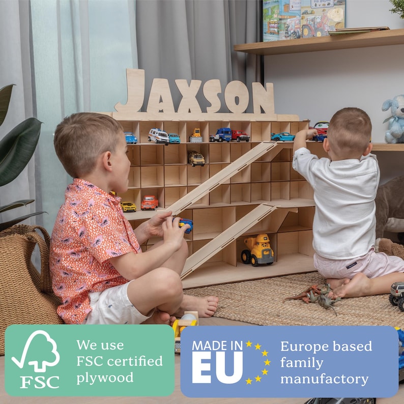 Personalized Gift Wooden Toy Car Garage, Montessoriinspired Playset