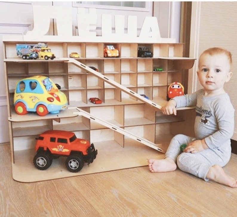 Toddler boy birthday gift toy montessori custom name personalised toy car storage garage track ramp waldorf play house 2 6 5 4 3 year old image 10