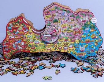 Puzzle en bois - Carte de la Lettonie Éducatif pour adultes enfant et enfants Cadeau de Noël ou déménager