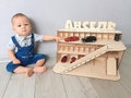 Montessori toys for Baby Gift Wooden puzzle play house car garage storage Wooden toddler educational learning toys Waldorf toddler Kids product logo