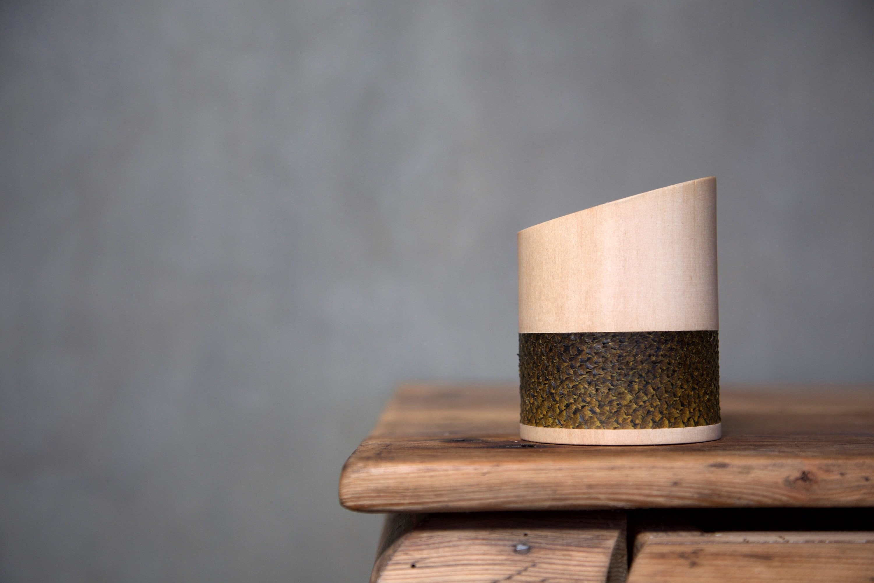 Pot en Bois de Tilleul et Cuir Poisson Modèle Biseau Pour Décoration