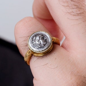 Alexander the great ring Silver coin ring Ancient greek ring King portrait coin Mens ring Signet ring Pinky ring Antique jewelry