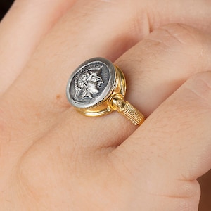 Athena coin ring Greek goddess Sterling silver Ancient greek Replica coin ring Antique jewelry Mens ring Statement ring Gold plated rings