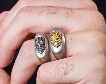 Sterling Silver God Pan Signet Ring: Greek Mythology Mens Ring