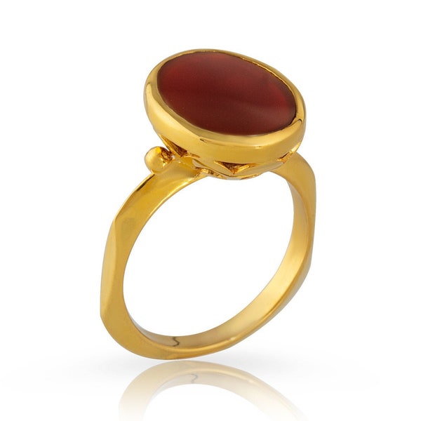 Carnelian ring Gemstone ring Handmade ring Carnelian jewelry Statement Rings Gold plated Vintage ring Sterling silver Fine greek jewelry