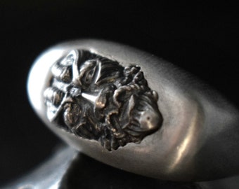 Silver Devil Ring, Man Signet Ring, Mythology Man Ring, Greek God Ring, Satyr Ring, Fertility God, Statement Ring, Black Silver Ring, Gift