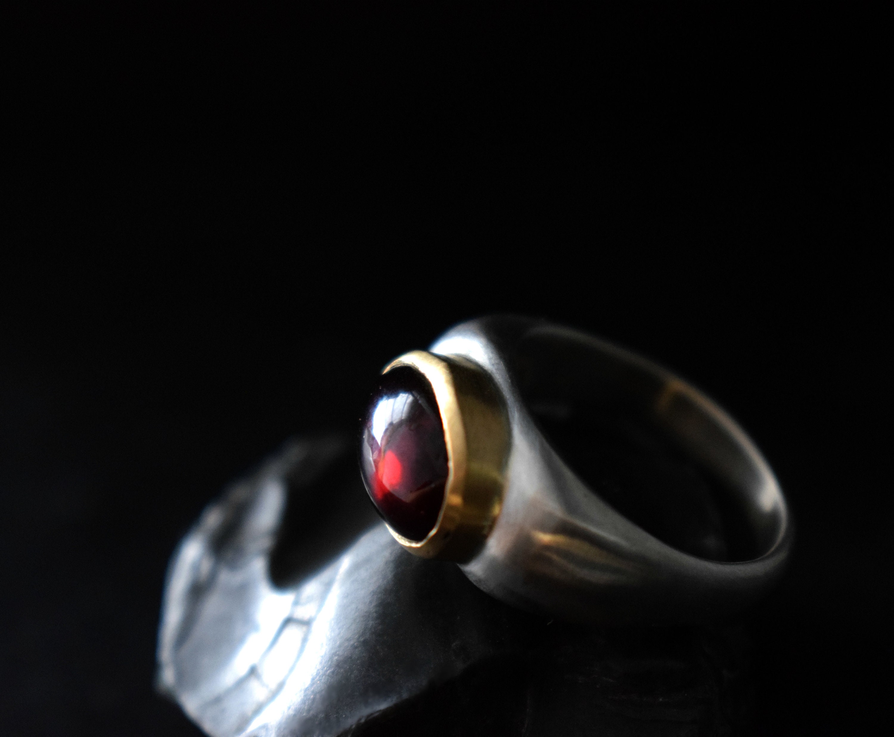 Mens garnet ring Vintage mens signet ring 18k gold garnet ring | Etsy