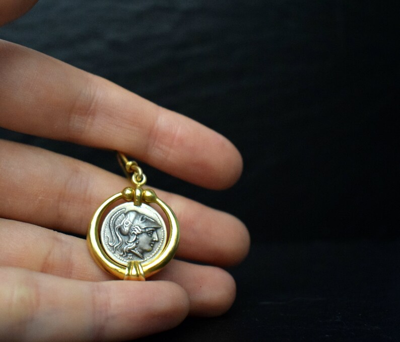 Athena Womens Gold Coin Earrings Ancient Greek Goddess Dangle Sterling Silver Pallas Minerva Jewelry Sterling Silver Graduation Gift for Her