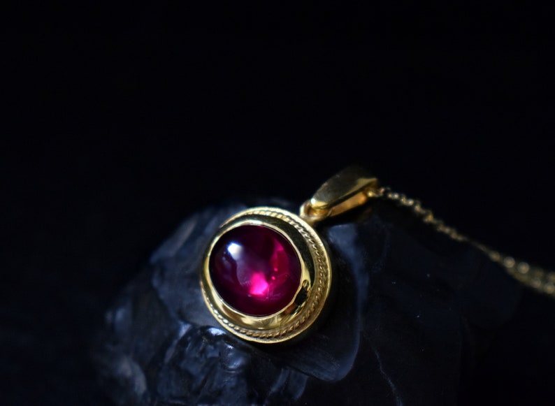 Red crystal pendant Gold plated jewelry Ancient greek necklace Gemstone pendant Womens stone necklace Handmade pendant Anniversary gift image 4