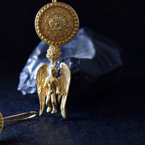 Angel earrings Eros Cupid Solid gold earrings 22kt gold Fine greek jewelry Drop earrings Ancient greek Roman jewelry Gift for her image 3