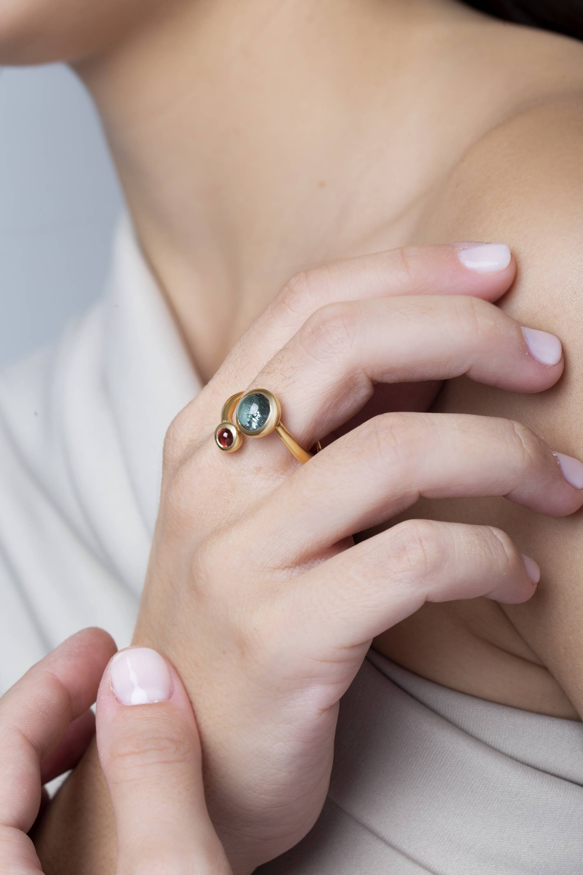 Pink tourmaline ring Green tourmaline Tourmaline jewelry Tourmaline open ring Gemstone ring Handmade ring Birthstone ring Rings for women