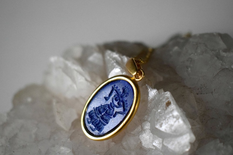 Gold Intaglio Lapis Lazuli Minoan Priestess Grecian Jewelry Set Handcarved Stone Ancient Greek Jewelry Necklaces Women Rings Stone Earrings