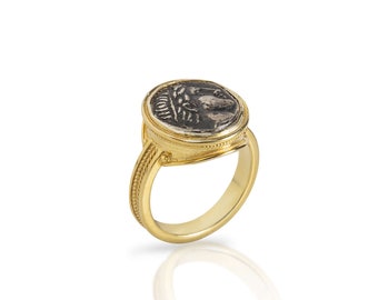 Solid Gold Münzring: Antike griechische Siegelring