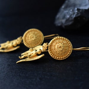 Angel earrings Eros Cupid Solid gold earrings 22kt gold Fine greek jewelry Drop earrings Ancient greek Roman jewelry Gift for her image 2