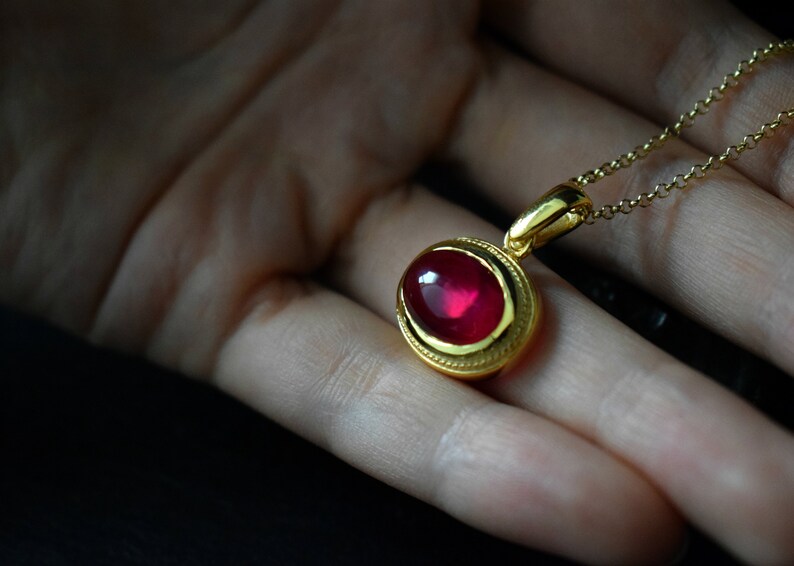 Red crystal pendant Gold plated jewelry Ancient greek necklace Gemstone pendant Womens stone necklace Handmade pendant Anniversary gift image 5