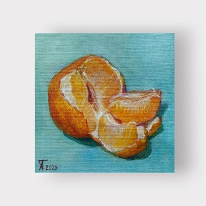 Aceo Ölgemälde Mandarine Handgemaltes Originalkunstwerk Aceo Karten Geschenk für sie Mini Leinwand Kunst Kleines Bild