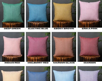 Decorative Stripe Throw Pillow Cover. Pillowcase available in 5 sizes with 12 colors, Best Housewarming Gift.