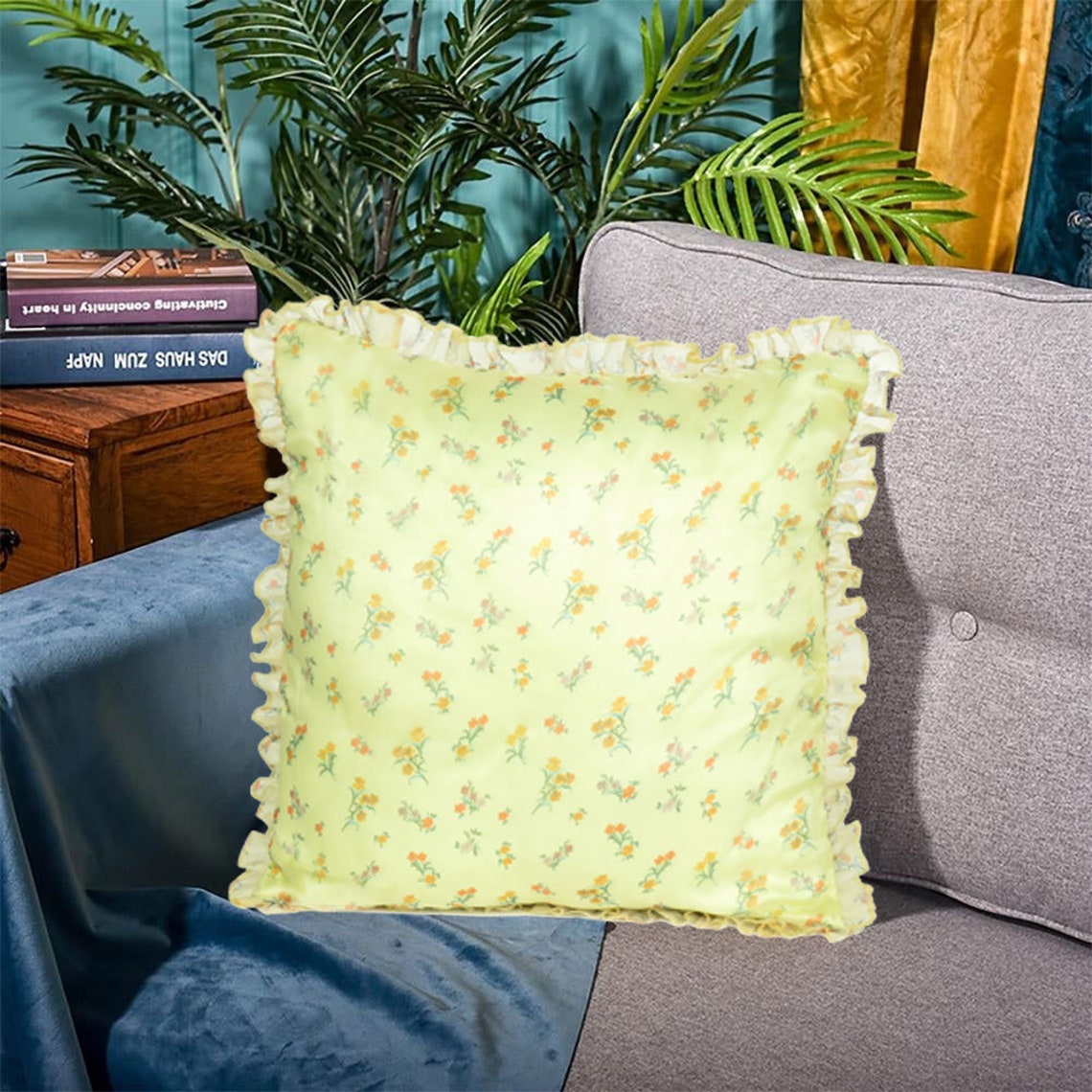 Flower Cushion Cover Ruffle Handmade Cushion Cases Satin Throw Etsy