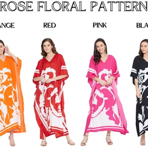 Rose Flower Print Plus Size Kaftan Dress for Women, Summer Maxi Caftan Dress.