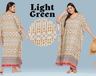 Women Plus Size Floral Paisley Kaftan Boho Maxi Dress: Rayon Beach Cover Up (1X-3X)