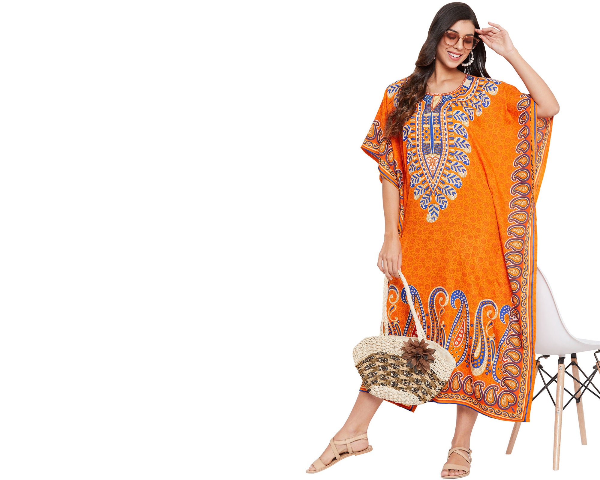 Plus Size Women's Paisley Print Kaftan Dress | Loose Bohemian Sundress For Summer & Beach