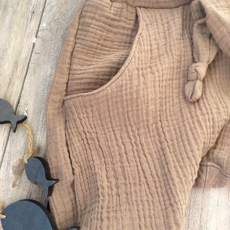 Organic muslin pants with co-wax cuffs Harem pants SAND