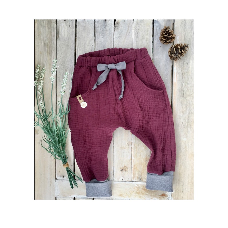 Organic muslin pants with co-wax cuffs Harem pants SAND