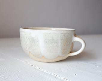 Pottery Cappuccino Mug - Handmade Pottery Large Mug - Modern Ceramic Mug - Simple Pottery Mug - White Pottery - Large Stoneware Mug