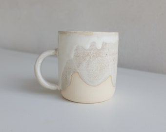 Stoneware Coffee Mug Handmade, White Pottery Coffee Mug with Handle, Handmade Ceramic Mug, Modern Pottery Coffee Mug