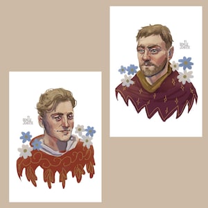Hans and Henry flower portraits - Prints or Sticker Set - Digital Painting